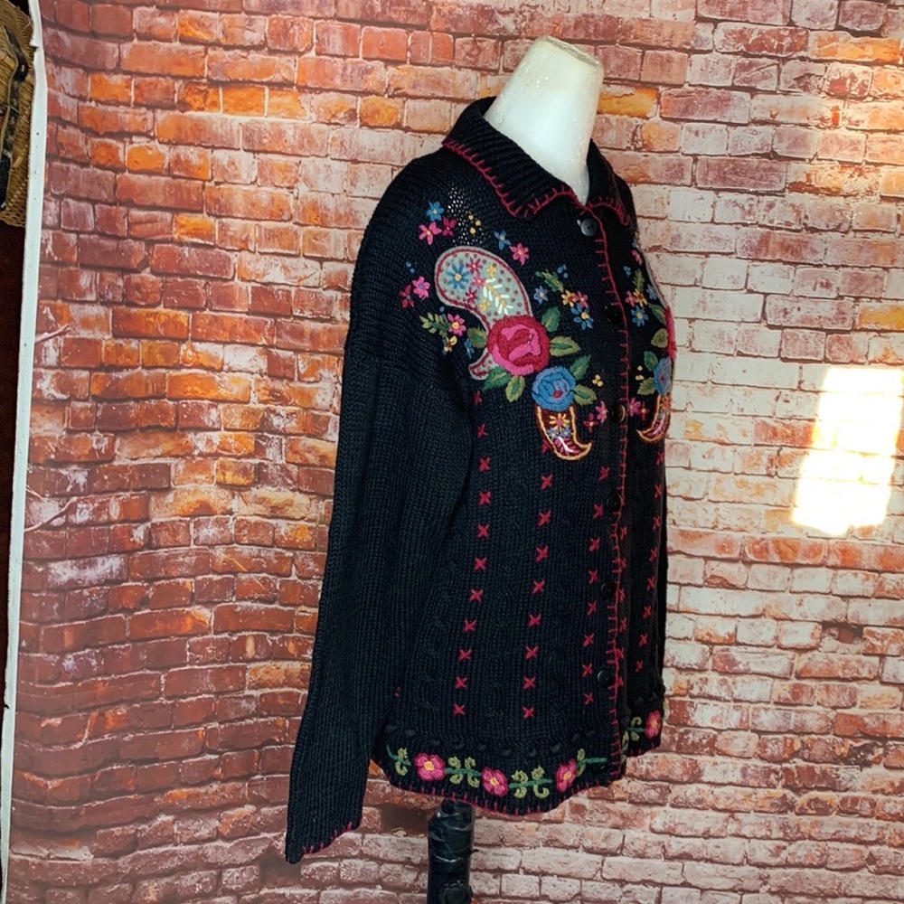 Vintage Beldoch Popper Cottage Core Button Down Floral Embroidered Cardi… - Picture 6 of 11